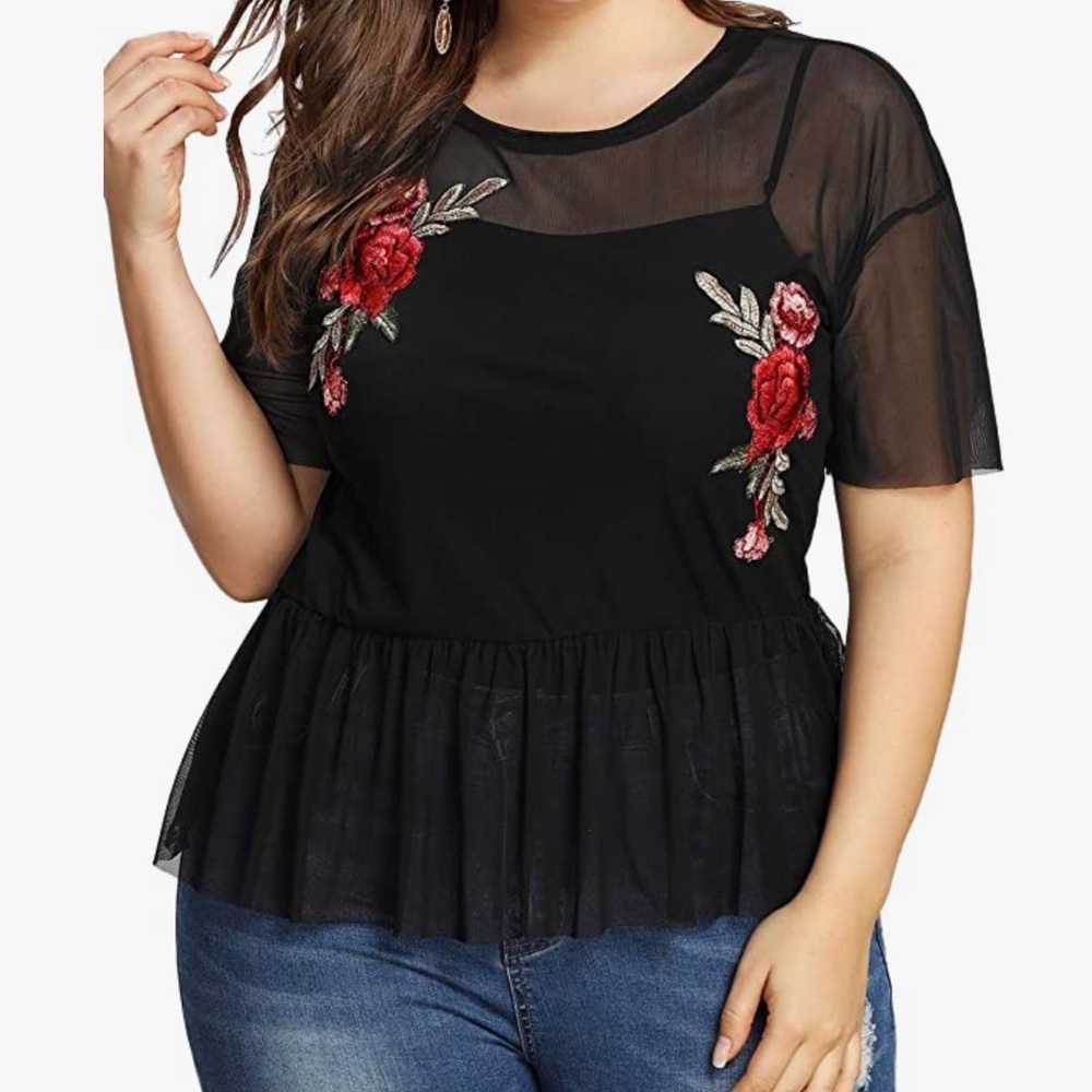 NWOT Shein See Through Rose Top